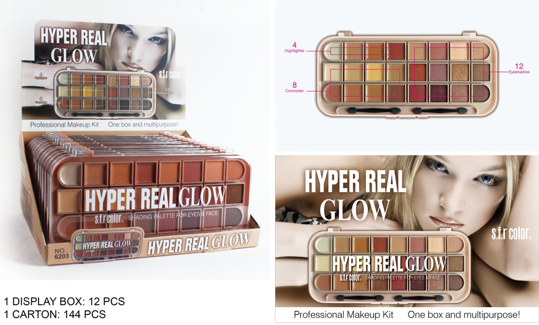 S.F.R. COLOR Hyper Real Glow Shading Palette For Face & Eyes 12 Eyeshadow 4 Highlighter 8 Concealer (12pcs)