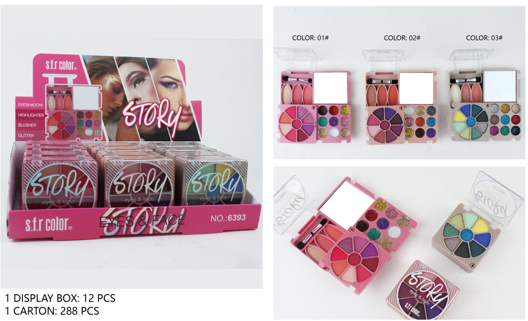 S.F.R. COLOR Story Face &Eyes Palette Eyeshadow Highlighter Blusher Glitter (12pcs)