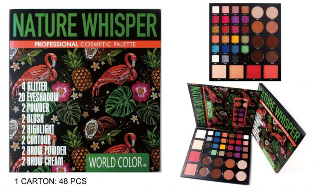WORLD COLOR NATURE WHISPER Makeup Palette (20 Eyeshadow, 4 Glitter, 2 Powder, 2 Blush, 2 Highlight, 2 Contour, 2 Brow Powder, 2 Brow Cream)